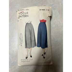 Vintage 1950's Vogue Pattern #6329 Women's Easy to Make Skirt Waist 28" Hip 37"